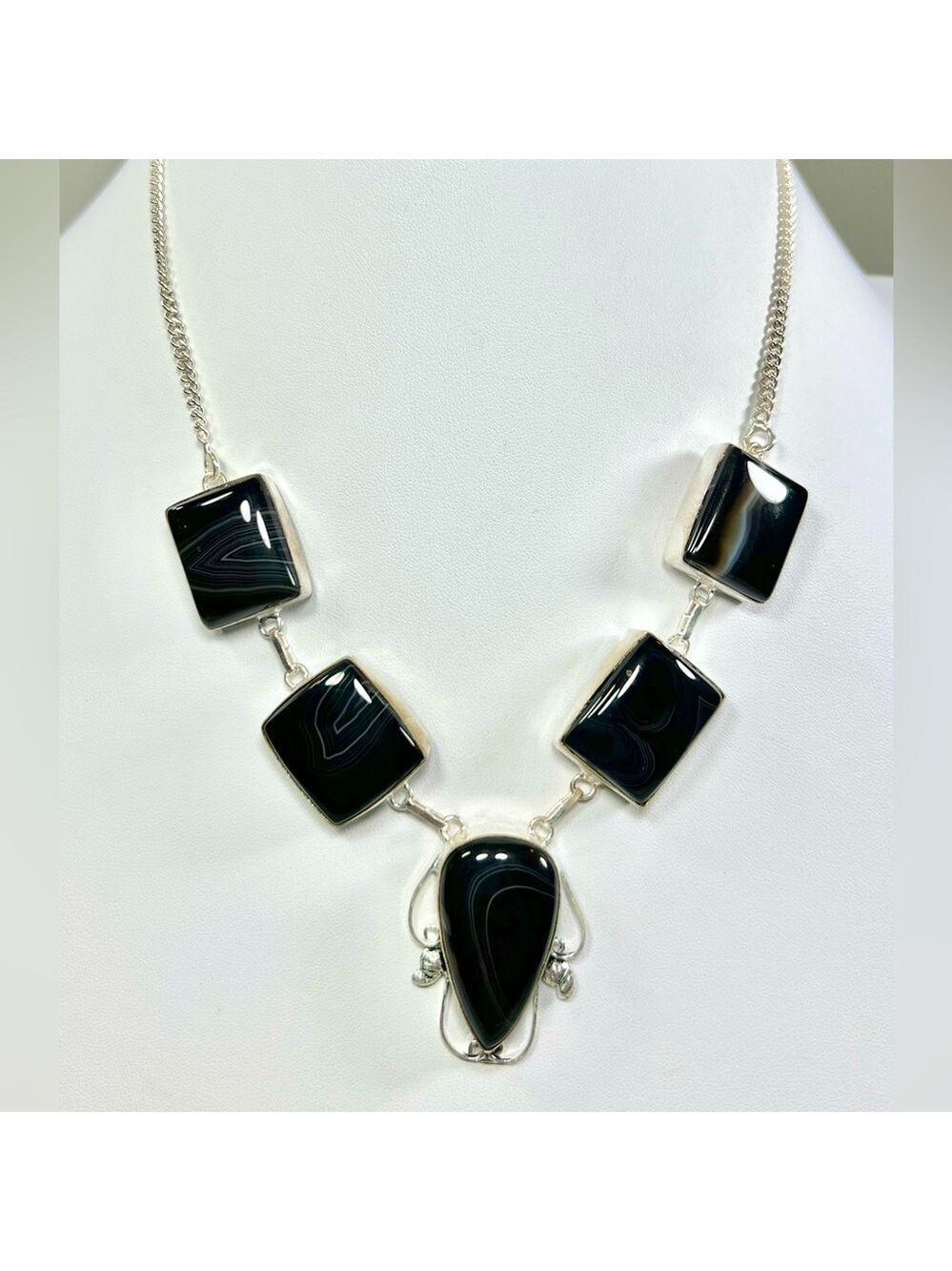 Black Botswana Agate 925 Gemstone Necklace